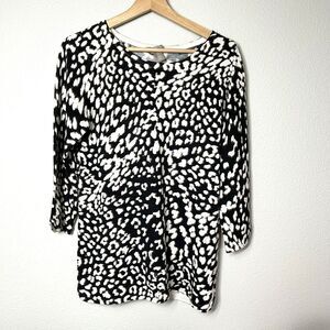 Chico’s Women's Cheetah Boatneck Sweater Cashmere Blend Size 0 S/M 3/4 Sleeve